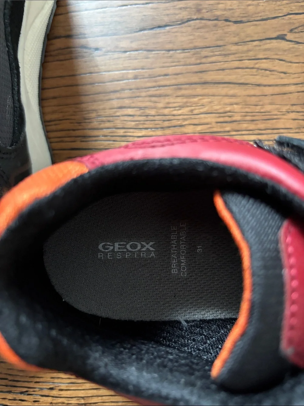 Geox Kids Black and Red Sneakers with Orange Accents